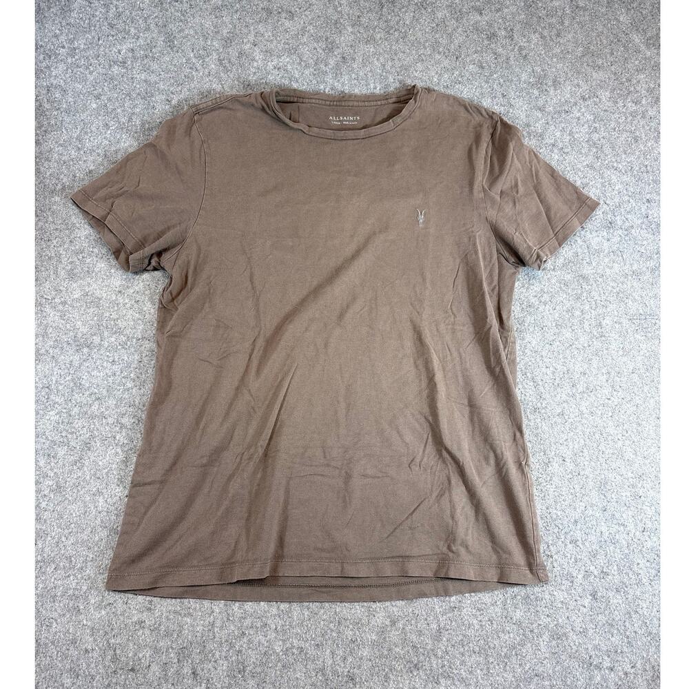 AllSaints Tonic Crew Shirt Mens Brown Ramskull Slim Fit Minimalist Tee Large